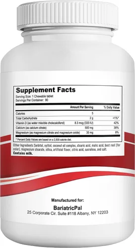 Vista 2 de BariatricPal Citrato de calcio 500 mg tabletas masticables - Cereza (suministro para 30 días)