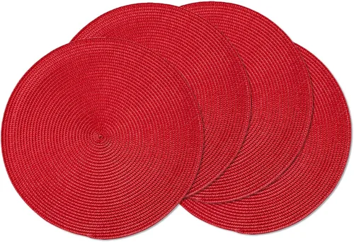 Vista 24 de AHHFSMEI Juego de 6 manteles individuales redondos trenzados de 15 pulgadas para mesas de comedor, tejido natural, resistentes al calor, color beige