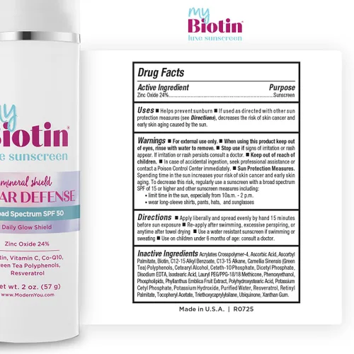 Vista 4 de MyBiotin Luxe Protector solar – Daily Glow Shield, mineral SPF 50 protector solar facial – 24% óxido de zinc, biotina, vitamina C, CoQ10