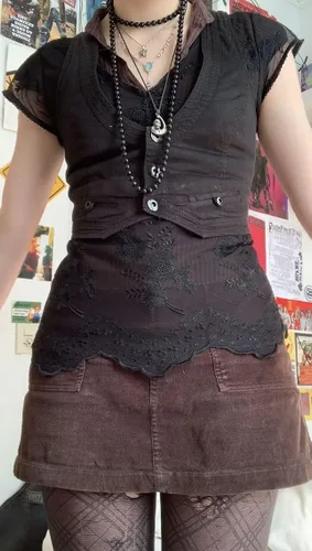Vista 7 de Chaleco con botones para mujer, corsé corto con espalda cruzada, estilo punk, grunge, ropa de calle