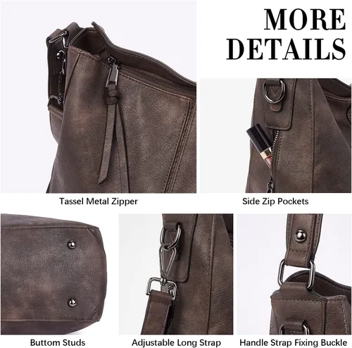 Vista 4 de BOSTANTEN Bolsos para mujer, bolsos de cuero de diseñador, bolsos hobo bolsos de hombro para mujer, bolsos cruzados con borla