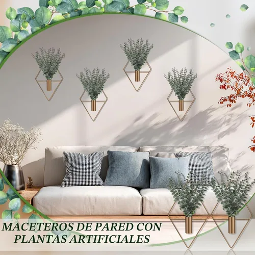 Vista 4 de Jexine - 2 macetas artificiales colgantes para decoración de pared, antiguas, eucalipto Cobre Antiguo