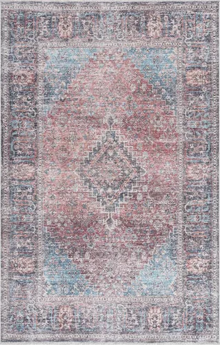 Vista 4 de Hauteloom Wentworth - Alfombra lavable a máquina para sala de estar, dormitorio, borde de medallón, diseño floral desteñido, oriental tradicional