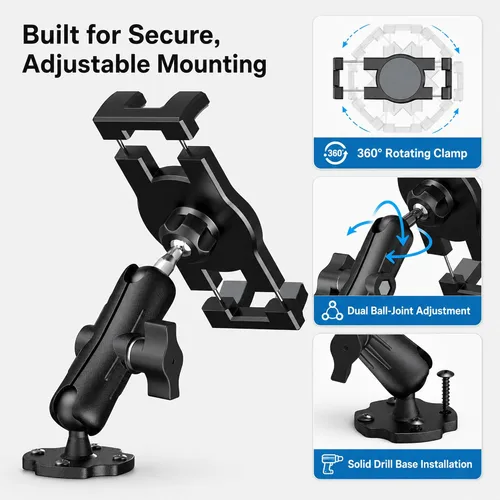 Vista 5 de Keuvirya Soporte de Tableta de Servicio Pesado para Camión y Vehículo, Soporte de Tableta con Base de Perforación para Camión con Brazo de Aluminio