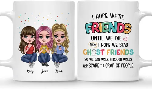 Vista 25 de Gossby Taza de café personalizada de la amistad, regalo personalizado Besites para mujeres con diseño de muñeca, nombre, cita – cumpleaños, Navidad