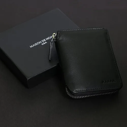 Vista 9 de Cartera de piel auténtica con triple pliegue y cremallera alrededor para hombres Horinzontal Cartera vertical con cremallera y tarjetero Regalo