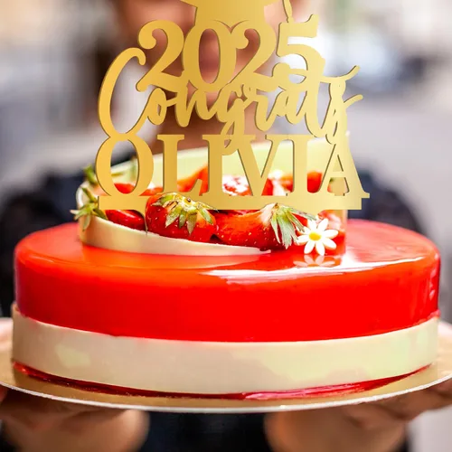 Vista 7 de Decoración personalizada para tartas de graduación – Decoración para tartas de graduación con nombre y fecha – Decoraciones acrílicas personalizadas