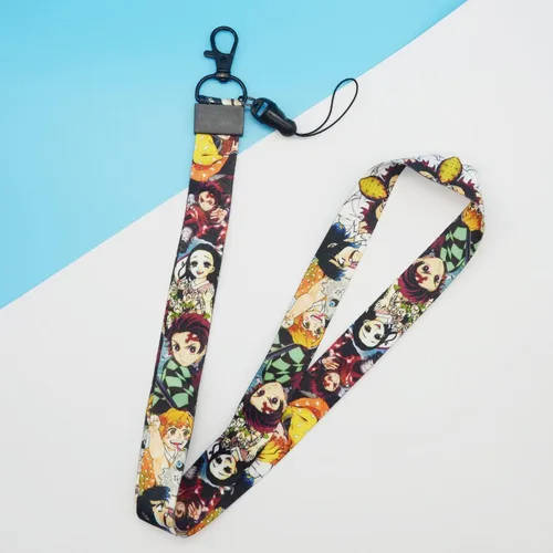 Vista 2 de Demon Anime Tanjiro & Nezuko - Cartera con cordón y llavero, tarjetero para tarjetas de identificación, bolsa con cordón, funda para el cuello