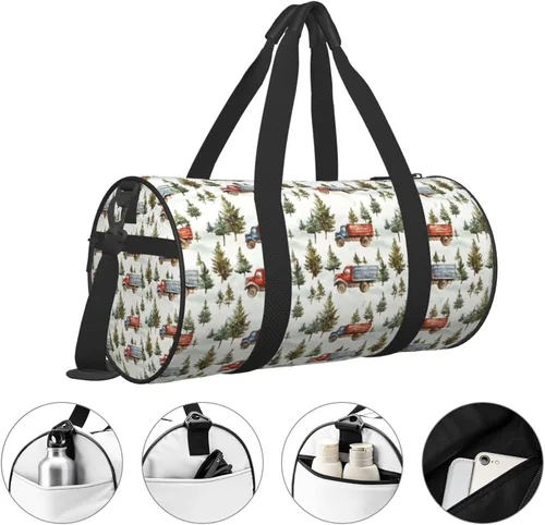 Vista 3 de Large Duffle Bag for Travel - Retro Forest Truck Print Gym Bag for Women Men, Travel Foldable Bags for Women Men with Zippered Multiple Pockets