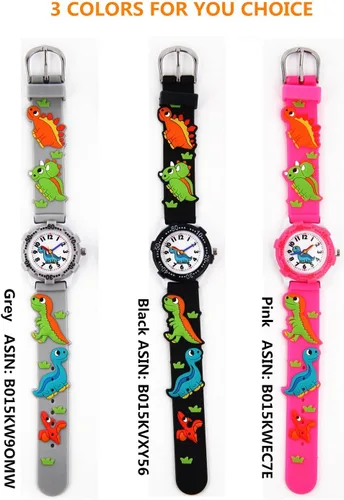 Vista 7 de Jewtme Lindos relojes para niños pequeños de 3 a 8 años analógicos para profesores de tiempo 3D, correa de silicona de dibujos animados para niñas