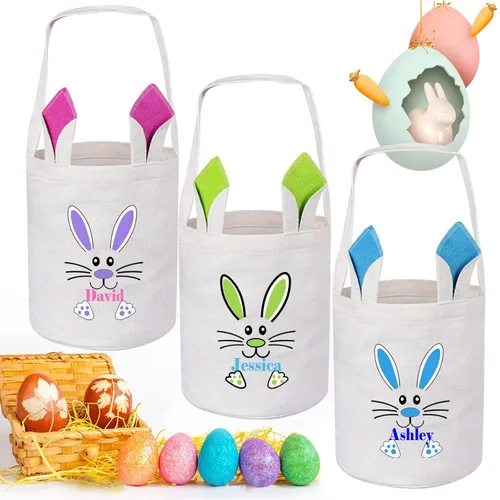 Vista 10 de Paquete de 2 cestas de Pascua personalizadas para niños, cestas de Pascua Touber para niños, cestas de Pascua personalizadas con nombre, regalos