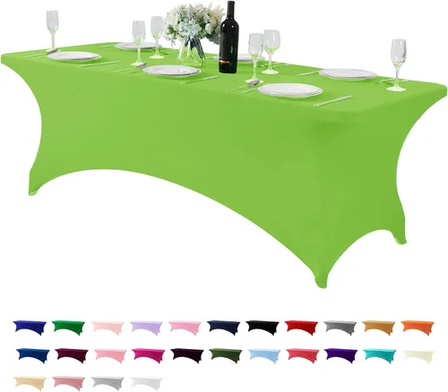 Vista 106 de Mantel de elastano para mesa de 6, 4 o 8 pies, universal, ajustable, para fiestas, banquetes, bodas y eventos, color verde manzana