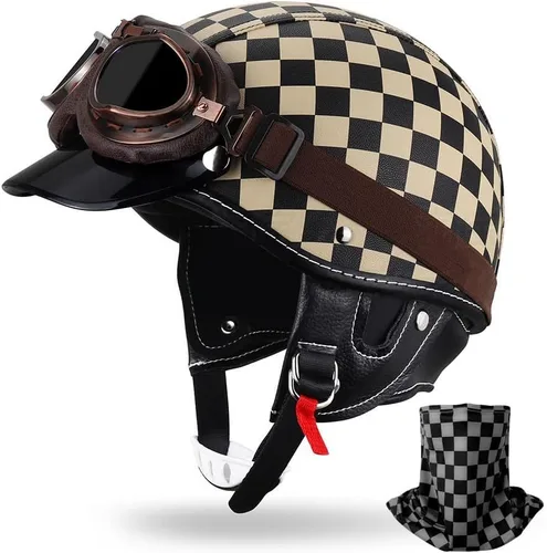 Vista 7 de Casco de motocicleta estilo alemán estilo retro medio casco de cuero medio abierto - aprobado por DOT para hombres y mujeres vintage motocicleta