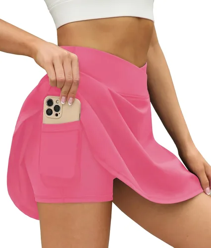 Vista 3 de LouKeith Faldas de tenis para mujer, plisadas, cruzadas, de cintura alta, atléticas, para entrenamiento, golf, faldas con bolsillos cortos