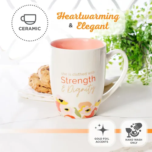 Vista 4 de Strength and Dignity Peach Poppy Taza de café de cerámica - Proverbios 31:25