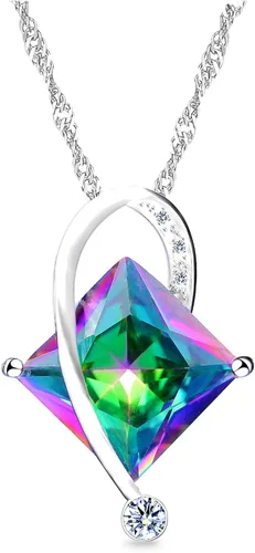 Vista 3 de Uloveido T295 - Juego de collar, anillo y aretes con topacio de cristal cuadrado grande