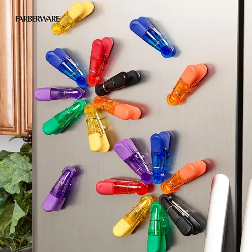 Vista 6 de Farberware Clips para bolsa, juego de 15 clips magnéticos translúcidos para almacenamiento de alimentos, colores surtidos con agarres
