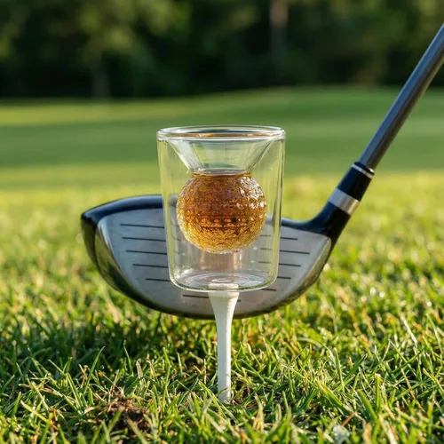 Vista 5 de Juego de vasos de chupito Quantum Lux con forma de bola de golf - 2 oz de vidrio borosilicato de doble pared, diseño de bola de golf hecho a mano