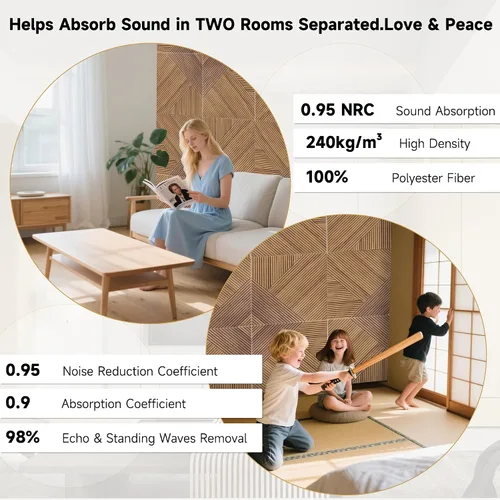 Vista 4 de Paneles acústicos de pared, paquete de 6 unidades de tamaño total de 72 x 48 pulgadas, paneles acústicos decorativos autoadhesivos para pared
