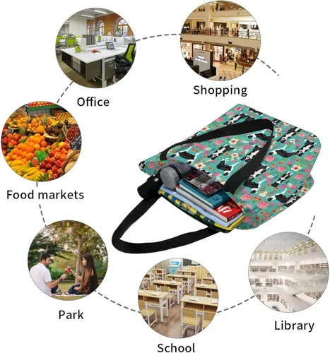 Vista 8 de Azul Rosa Y Púrpura Colores Pastel Impresión Hombro Tote Bolso De Gran Tamaño Bolso De Las Mujeres Bolso De Compras Para Las Mujeres, Border Collie