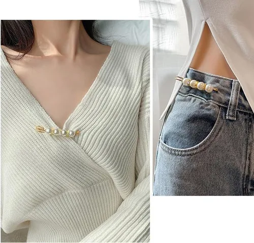 Vista 3 de Broche de perlas, broche de perlas, suéter, chal, pantalones de cintura, extensor, pasadores de seguridad, clip de doble imitación de diamantes