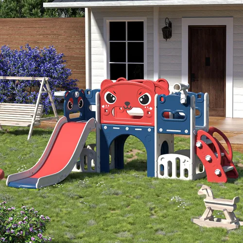 Vista 10 de Nyeekoy - Juego de tobogán y escalador 9 en 1 para niños pequeños, para interiores y exteriores, con aro de baloncesto, telescópico y espacio