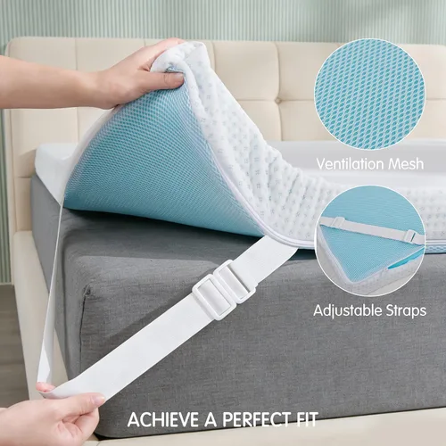 Vista 8 de Subrtex Funda para Topper de Colchón (Solo Funda) Protector de Colchón Ropa de Cama de Rayón Hecho de Bambú Funda Envolvente de Colchón Extraíble