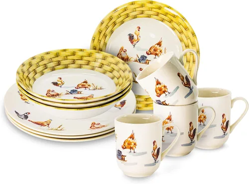Vista 14 de TUDOR ROYAL - Juego de vajilla redonda de porcelana de 12 piezas, servicio para 4, diseño azul aster, multicolor floral, platos, tazones, tazas