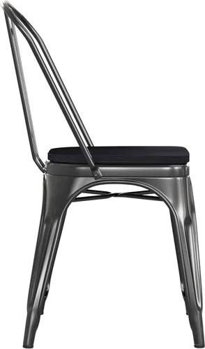 Vista 8 de BizChair Silla apilable comercial para interiores y exteriores con asiento de poliestireno, marco de metal dorado envejecido, asiento de poliresina