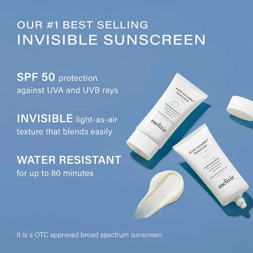 Vista 2 de Melixir Airfit Invisible™ Protector solar SPF 50, Protector solar de amplio espectro de arroz coreano para la cara, ácido hialurónico, protección