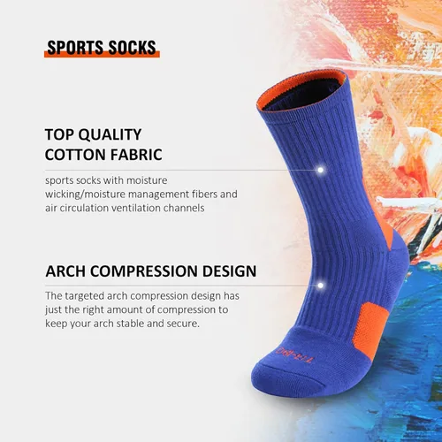 Vista 2 de Kickticks Calcetines de baloncesto, 3 pares de calcetines de compresión acolchados de media pantorrilla para hombres, niños, mujeres y niñas