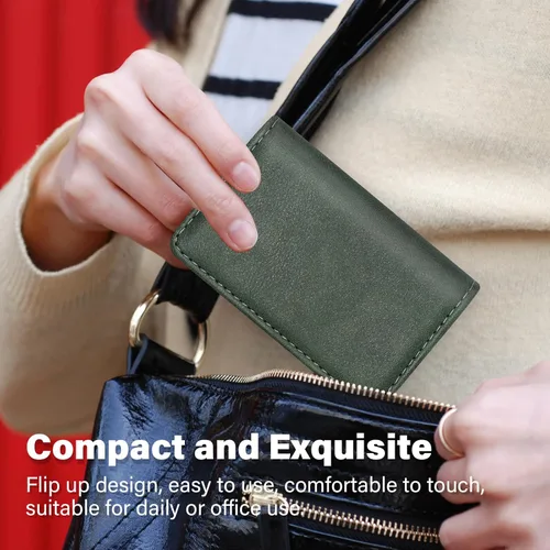 Vista 4 de Cartera con bloqueo RFID - Tarjetero minimalista de cuero para negocios, 12-verde, Pequeña, Slim