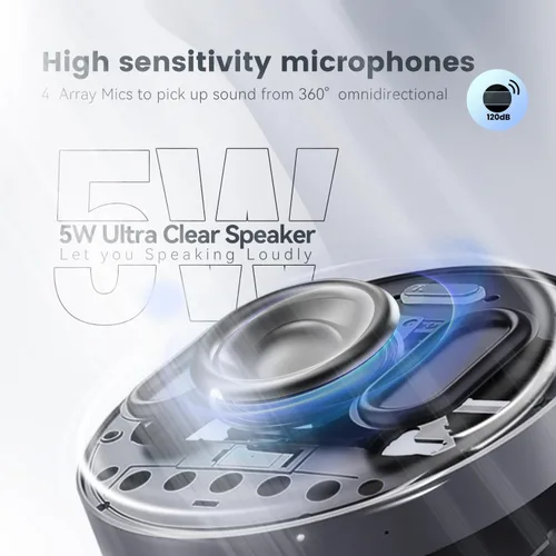 Vista 4 de TONGVEO Altavoz y micrófono de conferencia 2 en 1, altavoz inalámbrico Bluetooth Daisy Chain con micrófonos omnidireccionales de 360° conexión