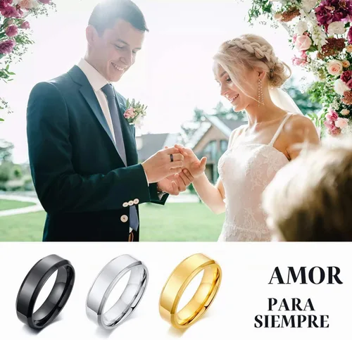 Vista 5 de VNOX Customize Personalized Name Date Stainless Steel Simple Polished Finish Wedding Band Engagement Rings for Men Women,Size 6