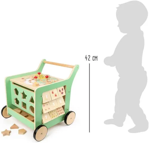 Vista 6 de Small Foot Wooden Toys - Andador de madera pastel prémium para bebés y centro de juegos ¡Muévete! Diseñado para niños pequeños de 12 meses