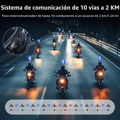 Vista 4 de JESIMAIK Auriculares Bluetooth para Casco de Motocicleta, Sistema de Comunicación de Casco de 2KM de 10 Vías, Intercomunicador de Audio Multitarea