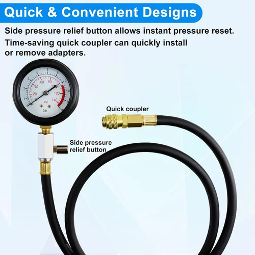 Vista 4 de JoyFans Herramienta probadora de presión de aceite, kit de medidor de presión de aceite de 0-140PSI para sistema de combustible, sensor mecánico