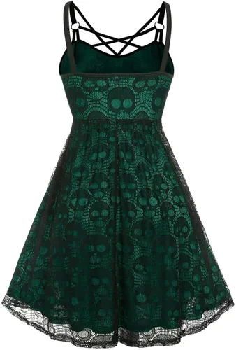 Vista 3 de Vestido de Halloween para mujer 2022, a la moda, con estampado de calavera, sexy, gótico, halter, sin mangas