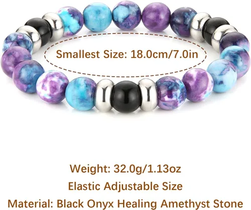 Vista 5 de HZMAN Beaded Bracelets for Men Women 10mm Natural Lava Rock Black Onyx Tiger Eye Stone Hematite Beads Bracelet Relief Anxiety Yoga Bracelet Elastic