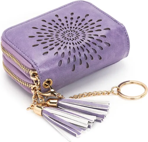 Vista 16 de APHISON RFID - Porta tarjeta de crédito con llavero, cartera pequeña con cremallera para mujer, Moderno