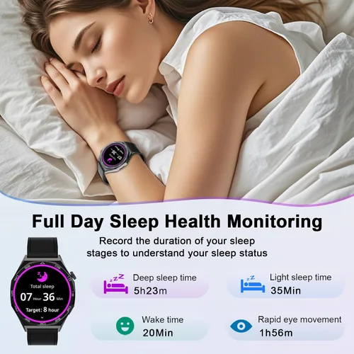 Vista 6 de AOC Smartwatch Fitness Sports Watch 1.43 AMOLED HD pantalla táctil, AI GPT, llamada Bluetooth, asistente de voz, monitoreo de frecuencia cardíaca