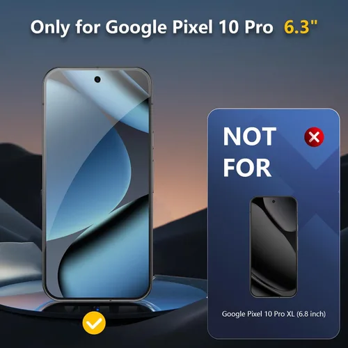 Vista 2 de Paquete de 2 + 2 protectores de pantalla de vidrio templado de privacidad para Google Pixel 10 Pro con 2 protectores de lente de cámara, compatible