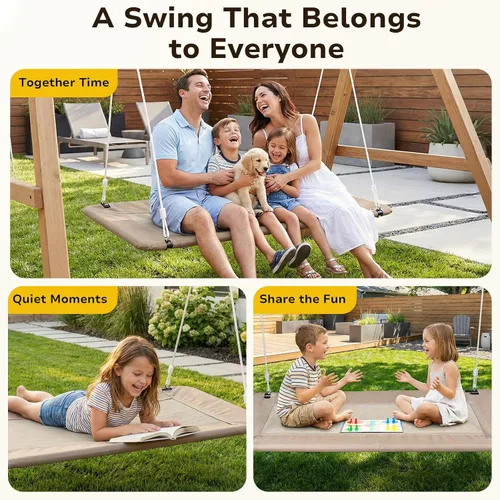 Vista 2 de Trekassy Columpio rectangular extragrande de 60 pulgadas, capacidad de 700 libras, plataforma impermeable para niños y adultos con kit