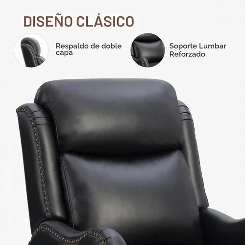 Vista 4 de KISLOT Sillón reclinable de piel sintética con ribete de remache, sillón de acento manual vintage, sofá individual para sala de estar, dormitorio