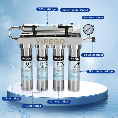 Vista 4 de Sistema de filtro de agua de ultrafiltración de 0,01 μm debajo del fregadero con medidor de presión en tiempo real, filtro de agua debajo