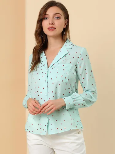 Vista 2 de Allegra K Camisa con cuello en V y solapa con muescas y botones para mujer
