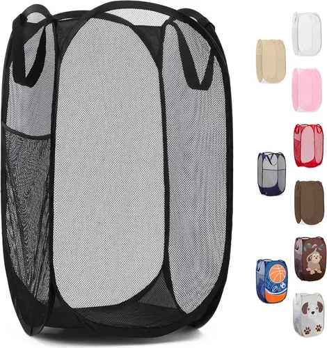 Vista 17 de Handy Laundry - Cesta de lavandería plegable de malla emergente con abertura ancha y bolsillo lateral - Diseño transpirable, resistente, plegable