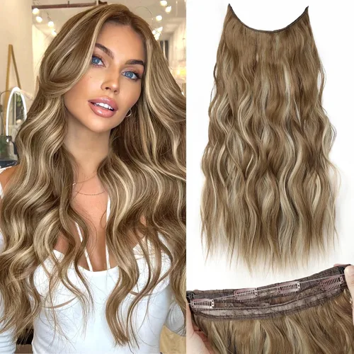 Vista 46 de KooKaStyle Extensiones de cabello de alambre invisible con diadema transparente, tamaño ajustable, 4 clips de seguridad, largo, ondulado, alambre