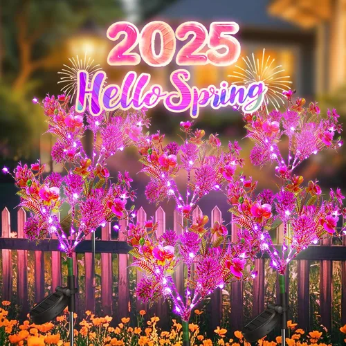 Vista 9 de Neporal Luces solares de jardín al aire libre impermeables IP65, 2 unidades Phalaenopsis flores solares luces solares de jardín impermeables