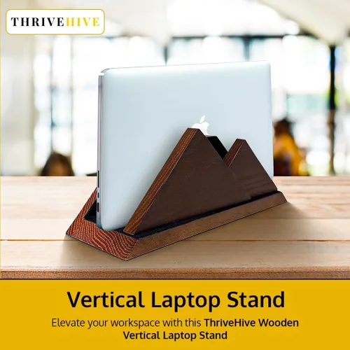 Vista 2 de Soporte vertical doble para laptop, 2 ranuras de madera, marrón oscuro (color nogal) - Soporte vertical para escritorio, MacBook Pro y Air